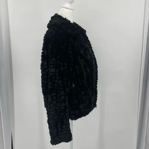 Adrienne Landau Black Faux Fur Moto Jacket - Picture 5 of 16